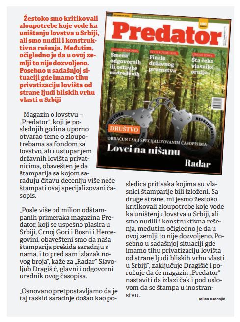 Tekst iz nedeljnika Radar